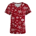 thumbnail image 4 of TIMIFIS Haut de Sarrau Rouge pour Femmes, Haut Cache-Cœur Imprimé de Noël pour les Fêtes, Chemise à Encolure, Bonhomme de Neige, Manches Courtes, Col en V, Tunique d'Infirmière pour le Travail, Blouse d'Uniforme de Travail avec Poches - Rouge Automne/hiver, 4 of 5