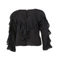 thumbnail image 2 of AMERTEER Summer Women Button-down Ruffle Shirt V-neck Long Sleeve Blouse, 2 of 7