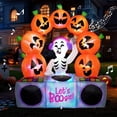 thumbnail image 1 of Joyfy 6 FT (183cm) Halloween Inflatable Pumpkin Skeleton with Colorful LEDs and Music Decorations with Build-in LEDs,Outdoor Halloween Ghost Decorations Blow up Yard Decorations, 1 of 8