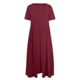 thumbnail image 3 of Robes Caftans en Coton et Lin pour Femmes Grande Taille à Manches Courtes Amples et Larges Robe Maxi Plissée à Volants Longue Robe Bordeaux, m, 3 of 3