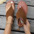 thumbnail image 3 of Flat Sandals for Women Flip Flops Adjustable Drawstring Slingback Non Slip Beach Summer Sandals Brown, 3 of 9