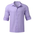 thumbnail image 4 of EGNMCR Chemises à Manches Longues pour Hommes Automne Mode Décontractée Couleur Unie Bouton Col Rabattu Hauts Blouse Confortable Coton Chemises de Travail de Bureau, 4 of 6