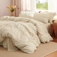 thumbnail image 3 of Nayoroom 3 Pieces Beige Ruched Duvet Cover Set Bed Set Boho Shabby Chic Bedding Set for Bedroom Soft Fluffy Ruffle Comforter Cover Set with Pillowcases,Queen Size, 3 of 5