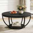 thumbnail image 1 of Fnova Coffee Table with 2 - Tier Storage, 32" Round Wood Coffee Table with Metal Legs, Modern Rustic Style Centre Table for Living Room, Dark Black, 1 of 16