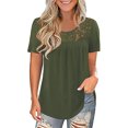 thumbnail image 1 of MRULIC T-Shirts pour Femmes Mode Dentelle Unie Col Rond Manches Courtes T-Shirt Blouse Hauts T-Shirts Femmes Vert + L, 1 of 3
