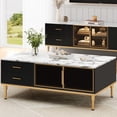 thumbnail image 3 of 45.6'' Marble Coffee Table - 4 Drawers, 2 Glass Doors, Large Storage, Adjustable Metal Legs - Small Fluted Cocktail Table with Storage for Living Room,Office, 3 of 19