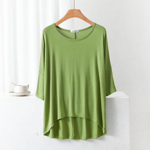 AherBiu T-Shirts pour Femmes à Col Rond, T-Shirts de Pyjama Amples, Été, Légers, Doux, Tunique à Manches Courtes, Hauts, Couleur Unie