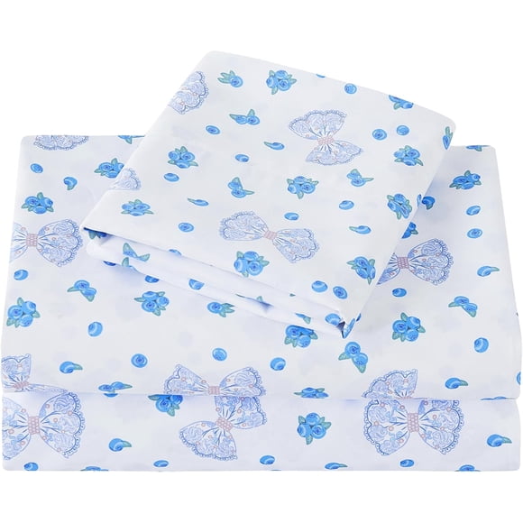 Pieces Girls Light Purple Twin Sheet Set Soft Microfiber Fitted Flat Sheets & Pillowcase Butterfly Floral Printed Bedding Sets for Kids & Toddlers