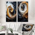thumbnail image 1 of Designart "Black White Gold Spiral Liquid Magic" Abstract Spirals Wall Art Set Of 2 - Transitional Gold Gallery Wall Set For Home Decor, 1 of 6