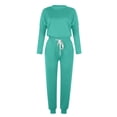 thumbnail image 4 of Mrat Vacation Outfits for Women 2 Piece Jogging Sets Solid Polyester Long Sleeve Sweatsuits Sets Two Piece Track Suits Drawstring High Waist Pants Set Comfy Outfits E-Green 3XL, 4 of 5
