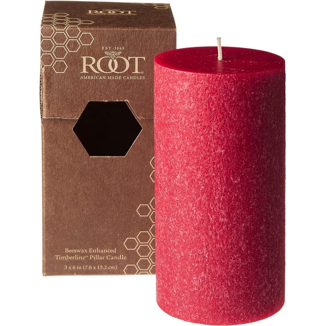 Root Candles Unscented Timberline Pillar Candle, 3 x 6-Inches, Red