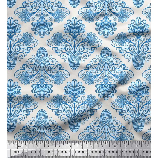 Soimoi Modal Satin Fabric Swirls & Paisley Printed Fabric 1 Yard 42 Inch Wide