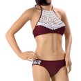 thumbnail image 1 of Fashion Women's Lace Splicing Halter Padding Tank Bikini Set, Wine, 1 of 6