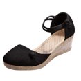 thumbnail image 1 of Kcodviy Femmes Dames Sandales Rétro en Lin pour la Douche Femmes Toile Compensées Bout Rond Sandales pour Femmes Taille 9 Sandales Décontractées Chaussures Simples, 1 of 8