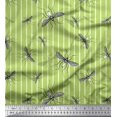 thumbnail image 1 of Soimoi Green Rayon Fabric Stripe & Mosquito Insects Print Sewing Fabric Yard 42 Inch Wide, 1 of 1