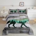 thumbnail image 2 of Wolf Hunting King Size Comforter Set, Wooden Plank Wolves Rustic Soft Bed Set For Sofa, Safari Animals Wildlife Breathable Down Comforter For Kids Teens, Green Trees Mountains Duvet Insert, 2 of 7