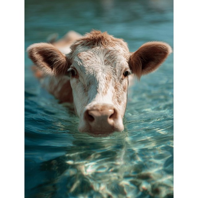 Qisvanset Funny Underwater Cow Canvas Print 12x16 Inch Cafe Art