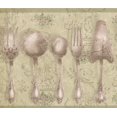 thumbnail image 1 of Cuisine Vintage Cuillères en Argent Fourchettes Vert Olive Bord Design Rétro, Rouleau 15' x 5,25'', 1 of 3