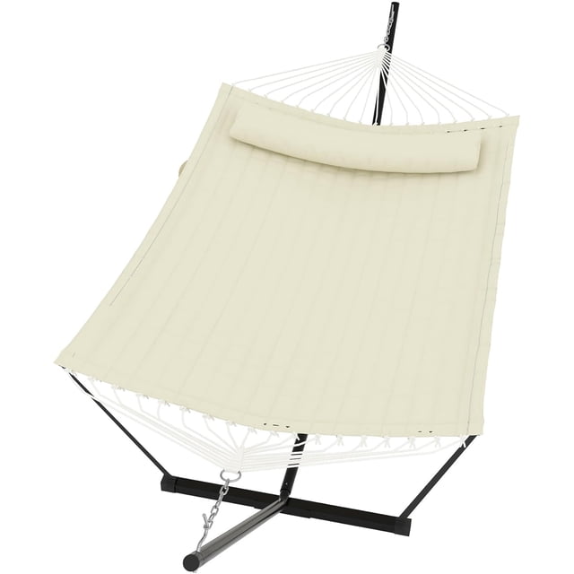 IdealHouse 2 Person Hammock with Stand for Outside, Double Hammock with Stand and Pillow, Max 450 Lbs Capacity with Balance Rope, Large Hammock for Outdoor Patio Backyard Poolside