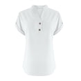 thumbnail image 4 of RKSTN Womens Summer Tops Fashion Cotton and Linen Buttons Going out Tops Basic Solid Color Shirts V-Neck Short Sleeve Loose Fit Pullover Tops, 4 of 5