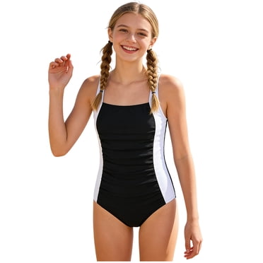 Gubotare Teen Bathing Suits for Girls Girls Bathingsuit Kids Girls Swimsuit Rainbow Stripe Sunshine Beachwear Swimwear Size 13-14 (Black,13-14 Years)