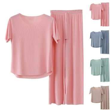 Sentmoon 2 Pcs Shorts de Pyjama Femmes Robes de Nuit Manches Courtes Coupe Décontractée Respirant Couleur Unie Vêtements de Nuit Femmes Été Stylé pour Séjours à l'Hôtel TTTG