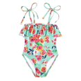 thumbnail image 1 of WEIYLL Girls One Piece Swimsuits 1Pc Bikini Color Floral Print Rash Guard Beach Pool Green Bathing Suit for 3-4 Years, 1 of 4