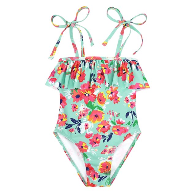 WEIYLL Girls One Piece Swimsuits 1Pc Bikini Color Floral Print Rash Guard Beach Pool Green Bathing Suit for 3-4 Years