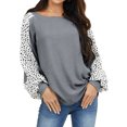 thumbnail image 1 of Women Polka Dot Printed Color Block Long Sleeve Pullover Shirt, 1 of 7