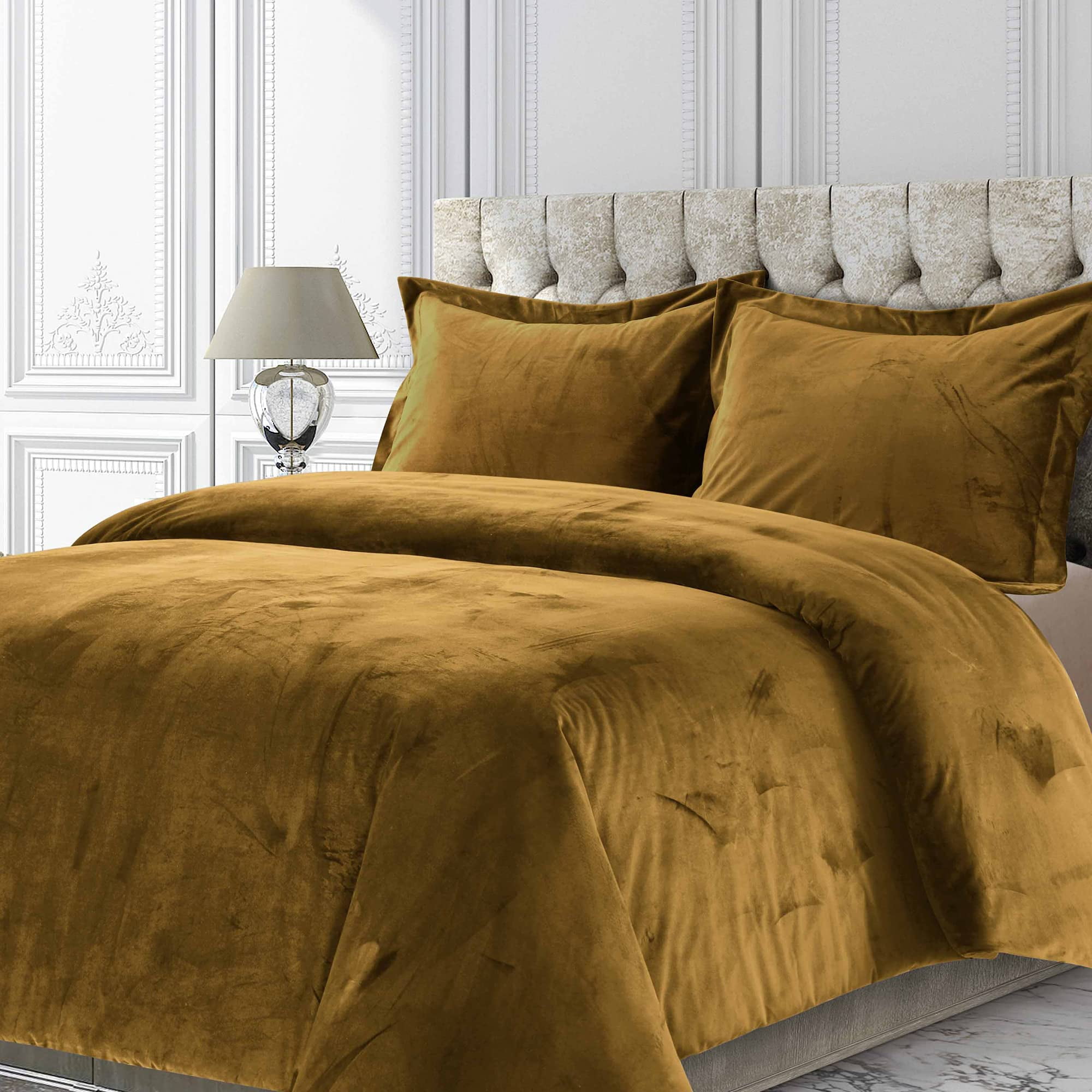 Venice Velvet Oversized Solid Duvet Set, Queen, Camel