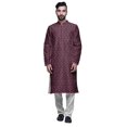 thumbnail image 1 of Atasi Printed Long Kurta For Men With White Churidar Pyjama Set Traditional Wear, 1 of 1