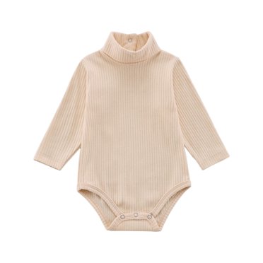FAIWAD Baby Girl Boy Romper Long Sleeve Turtleneck Jumpsuit Ribbed Button Spring Bodysuit