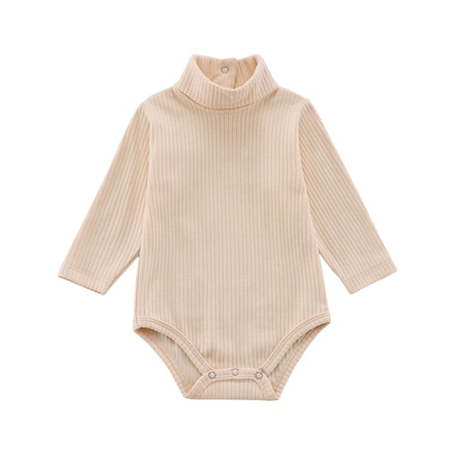 FAIWAD Baby Girl Boy Romper Long Sleeve Turtleneck Jumpsuit Ribbed Button Spring Bodysuit