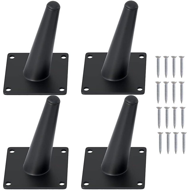 4 Pcs 16 Inch Heavy Duty Matte Black Metal Slant Angled Tapered Legs Set For Furniture, Mid Century Modern Style Feets For Coffee Table Couch Sofa Cab