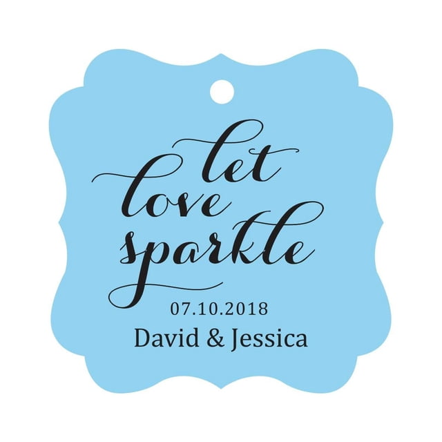 Darling Souvenir Custom Let Love Sparkle Wedding Hang Tags Personalized Fancy Frame Paper Tags -Baby Blue-50 Tags