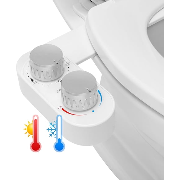 LIVINGbasics Hot and Cold Water Toilet Bidet, Non-Electric Ultra-Slim Bidet Toilet, Self-Cleaning Dual Nozzles for Frontal & Rear Wash, Toilet Bidet Attachment Adjustable Water Pressure Temperature