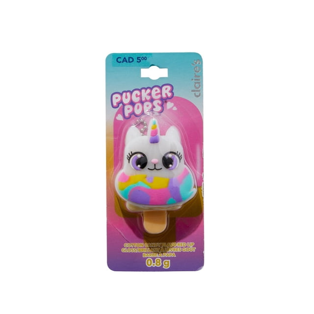 Claire's Pucker Pops Lips Gloss Caticorn - Licorne Chat, Gloss Saveur Barbe à Papa, 0.8g