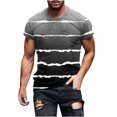thumbnail image 2 of Qertyioot Liquidation T-Shirt à Manches Courtes pour Hommes Col Rond Rayé Imprimé Entraînement Physique Sports, 2 of 5