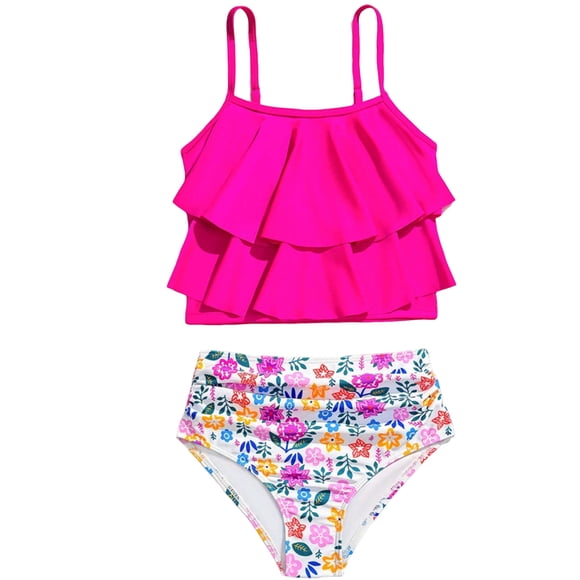 sertiohcv Maillot de Bain Tendance pour Filles Ensemble de Maillot de Bain 2 Pcs pour Filles Confortable Respirant Élégant Design 2 Pcs avec Bretelles Réglables Rose Vif Taille pour 11-12 Ans