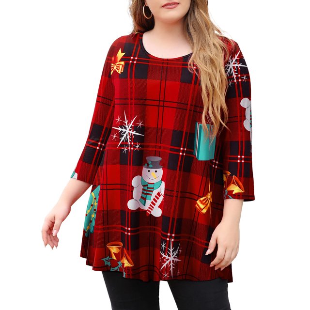 Charmo Womens Plus Size Top 3/4 Sleeve Flowy Tunic Dress Shirts Loose Fitting