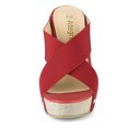 thumbnail image 2 of BLISSFUL STEP Women's Linen Platform Slide Wedge Open Toe Sandals Red 9, 2 of 7