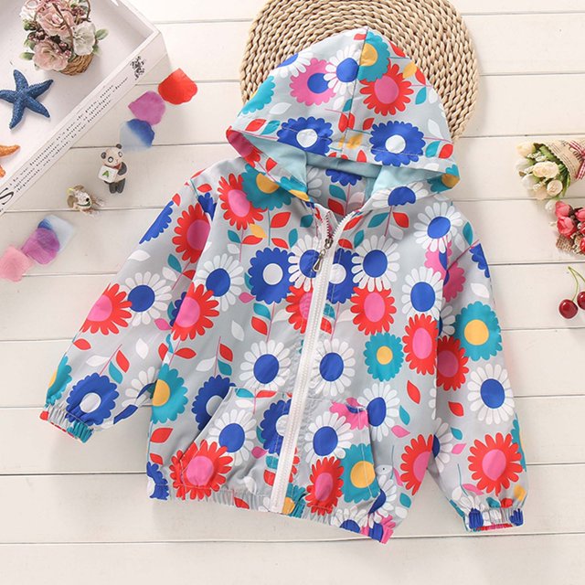 LOVZFMLL Vestes pour Filles Mode Manteau Décontracté pour Enfants Imperméable Imprimé à Capuche Veste Rigide 4-5 Ans