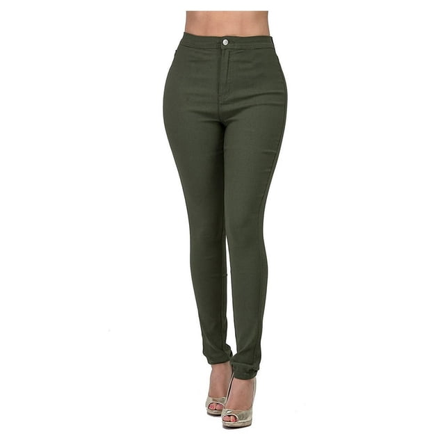 Jeans Taille Haute à Jambe Droite pour Femmes de Couleur Unie