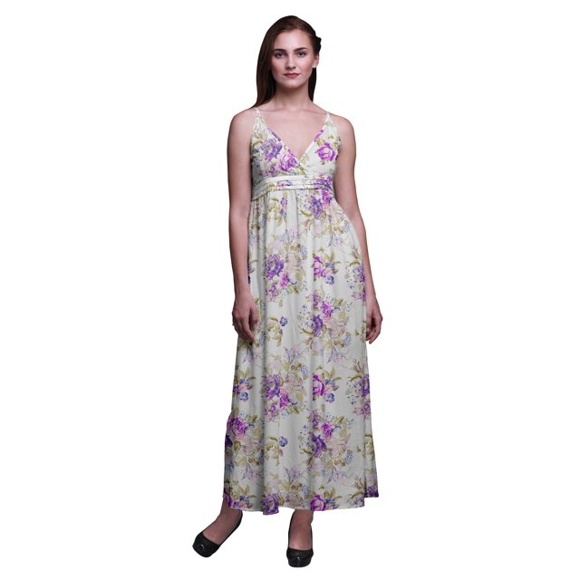Bimba Robe Longue Maxi Bohème à Bretelles Sans Manches Imprimée Florale pour Femme - Très Petit