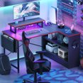 thumbnail image 2 of Bestier Bureau d'Ordinateur en Forme de L de 42 Pouces avec Étagère de Rangement Bureau de Jeu avec Support pour Moniteur Bureau d'Angle, Fibre de Carbone, 2 of 9