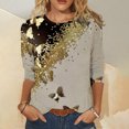 thumbnail image 2 of IROINID T-Shirts à Manches Longues pour Femmes Manches 3/4 Chemises de Détente Pull Tunique Ample Blouse Imprimée Col Rond, Kaki, 2 of 5