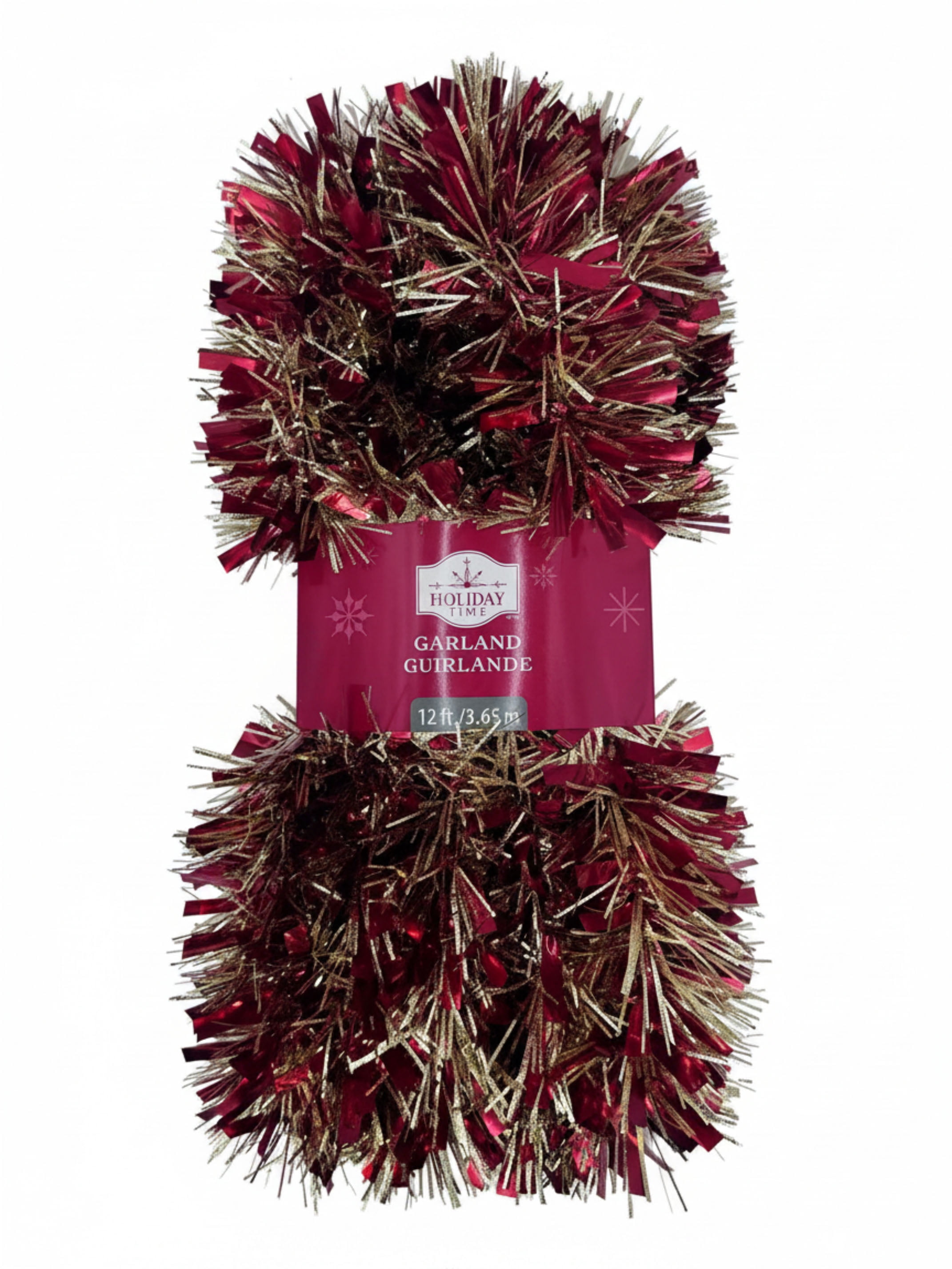 Holiday Time Christmas Red Gold Tinsel Garland 12 Foot