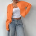 thumbnail image 2 of ManxiVoo Cardigan Court à Boutons pour Femmes, Manches Longues, Col Ras du Cou, Chandail Tricoté, Mignon, Tenue Décontractée, Taille g, Orange, 2 of 7