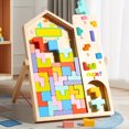 thumbnail image 2 of 3D Wooden Tetris Puzzle Set, Geometric Logic Building Blocks for Desktop Display, Wood Jigsaw Game for Spatial Thinking, Natural Finish, 2 of 8