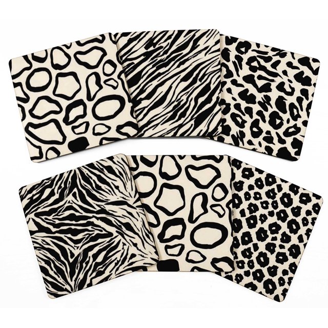Inkdotpot Set of 6 Drink Coasters DecorativeNon,SlipCork Base4-inch Square PrintedCoastersEasy Clean- Animal Skin